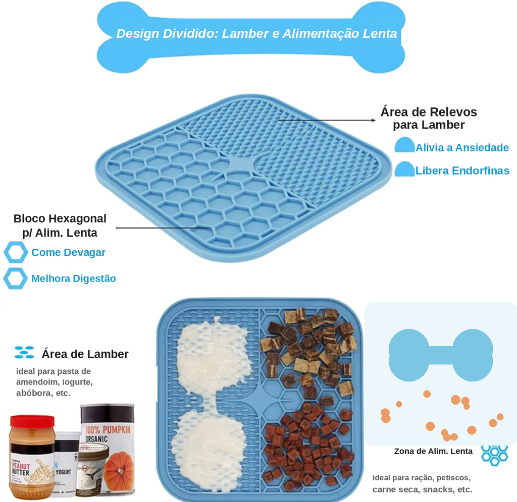 Tapete de Lambedura Pet Antiestresse - Silicone para Cães e Gatos