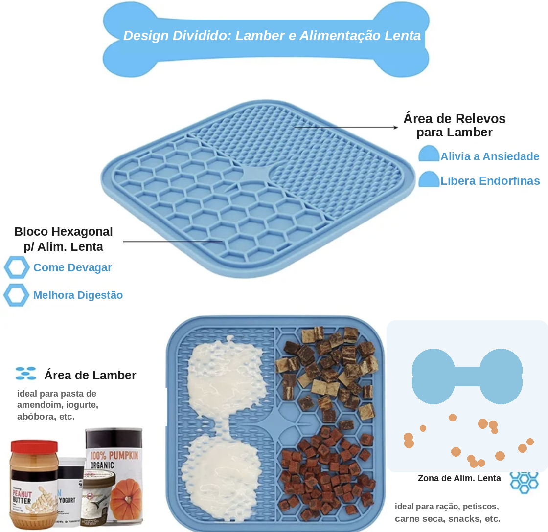 Tapete de Lambedura Pet Antiestresse - Silicone para Cães e Gatos